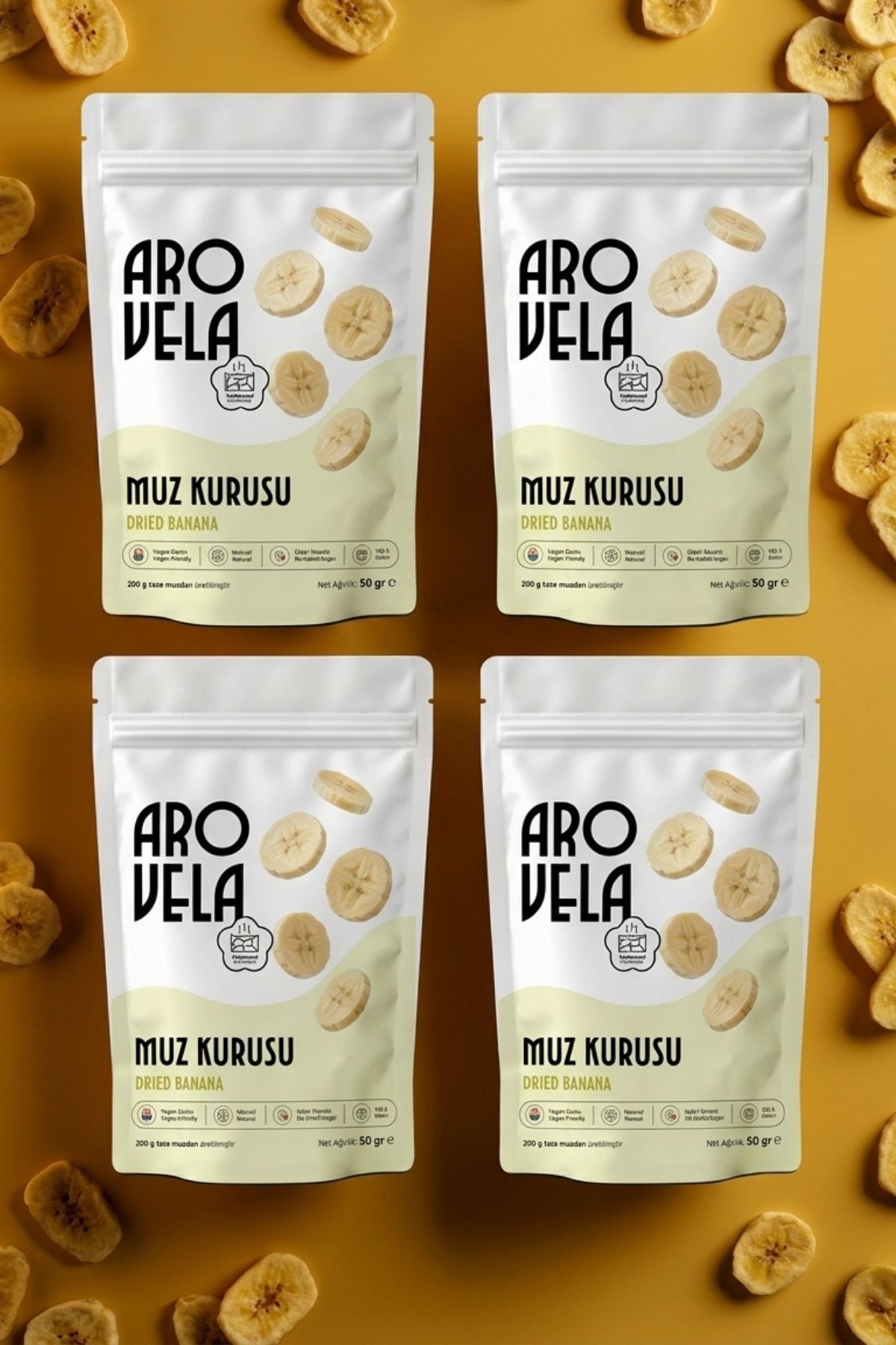 Geothermisch getrocknete Bananenchips 4 × 50 g