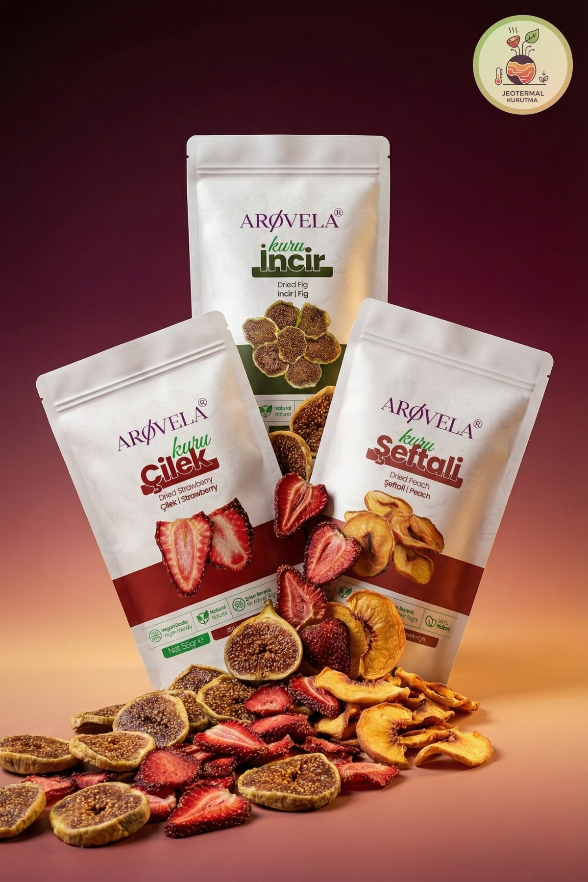 Gourmet-Fruchtchips-Trio (Feige, Erdbeere, Pfirsich) 3 × 50 g